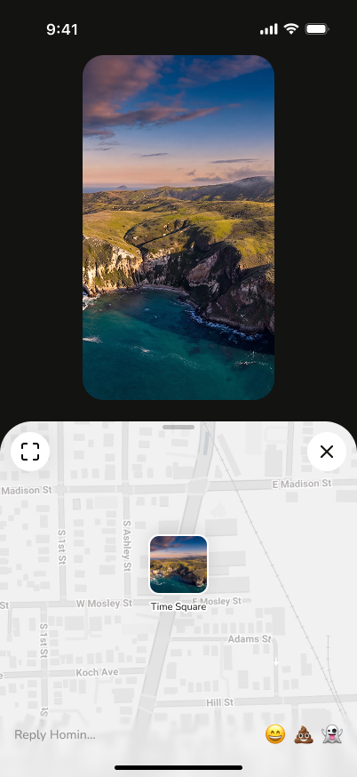 Stories pinned to locations on the map
